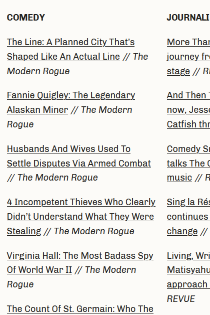 A list of comedy and journalism articles